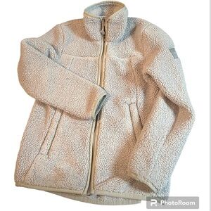 The North Face Girls Sz Small 7-8 Grey Sherpa Zip Up Jacket Fleece Outerwear